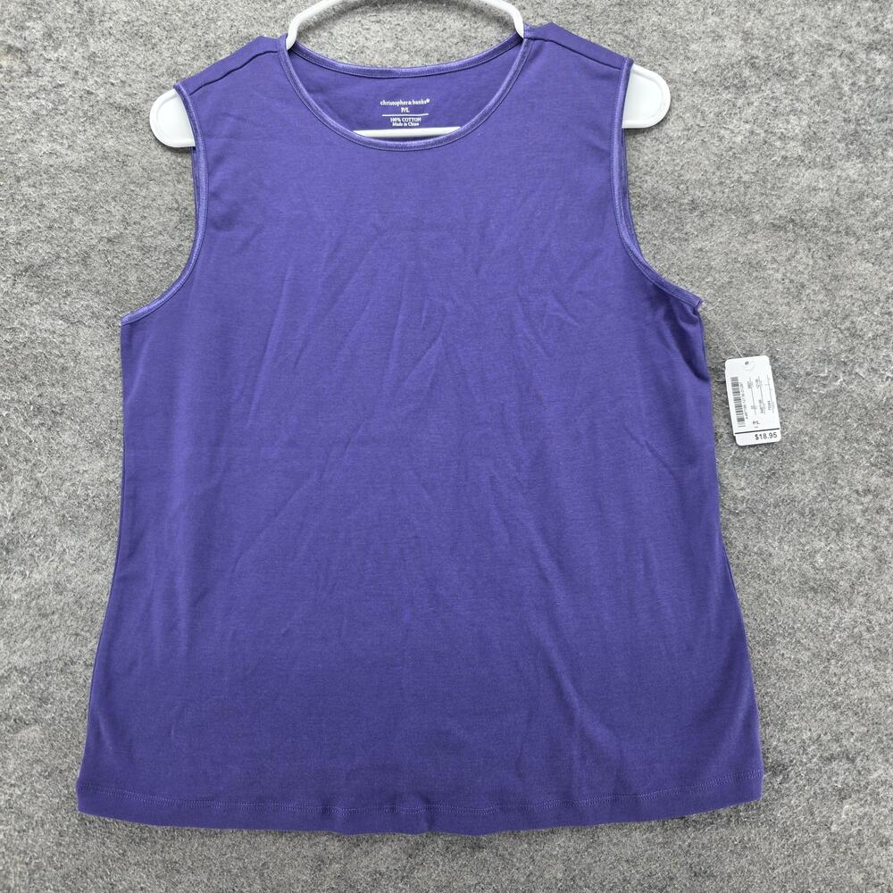 Christopher & Banks Tank Womens P/L Purple 100% Cotton Crew Neck Basic